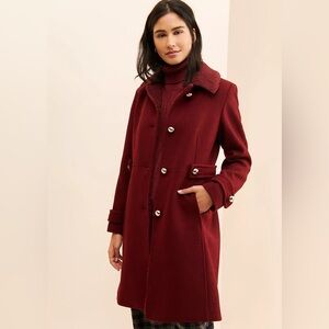 KATE SPADE NEW YORK Faux Shearling Trim & Wool Peacoat